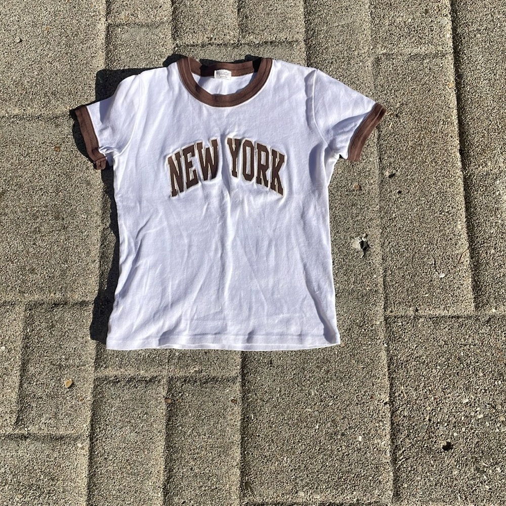 White Brandy Melville fitted tee with brown graphic